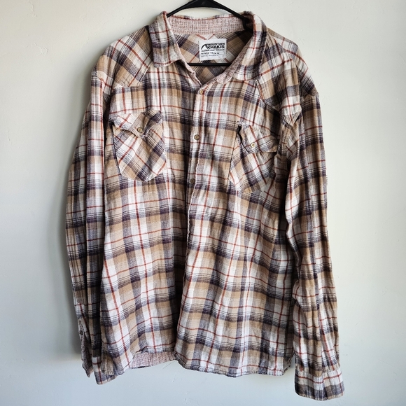 Mountain Khakis Shirt Mens 2XL Flannel Tan Plaid Relaxed Fit Organic Cotton - Picture 1 of 4